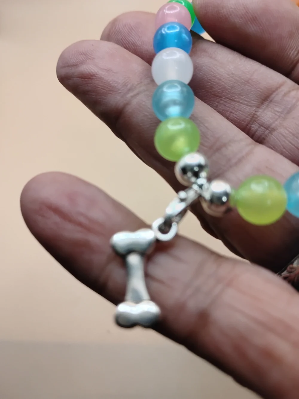 Crystal Wolf Multicolor Beaded Pet Charm Bracelet with Silver Bone Charm